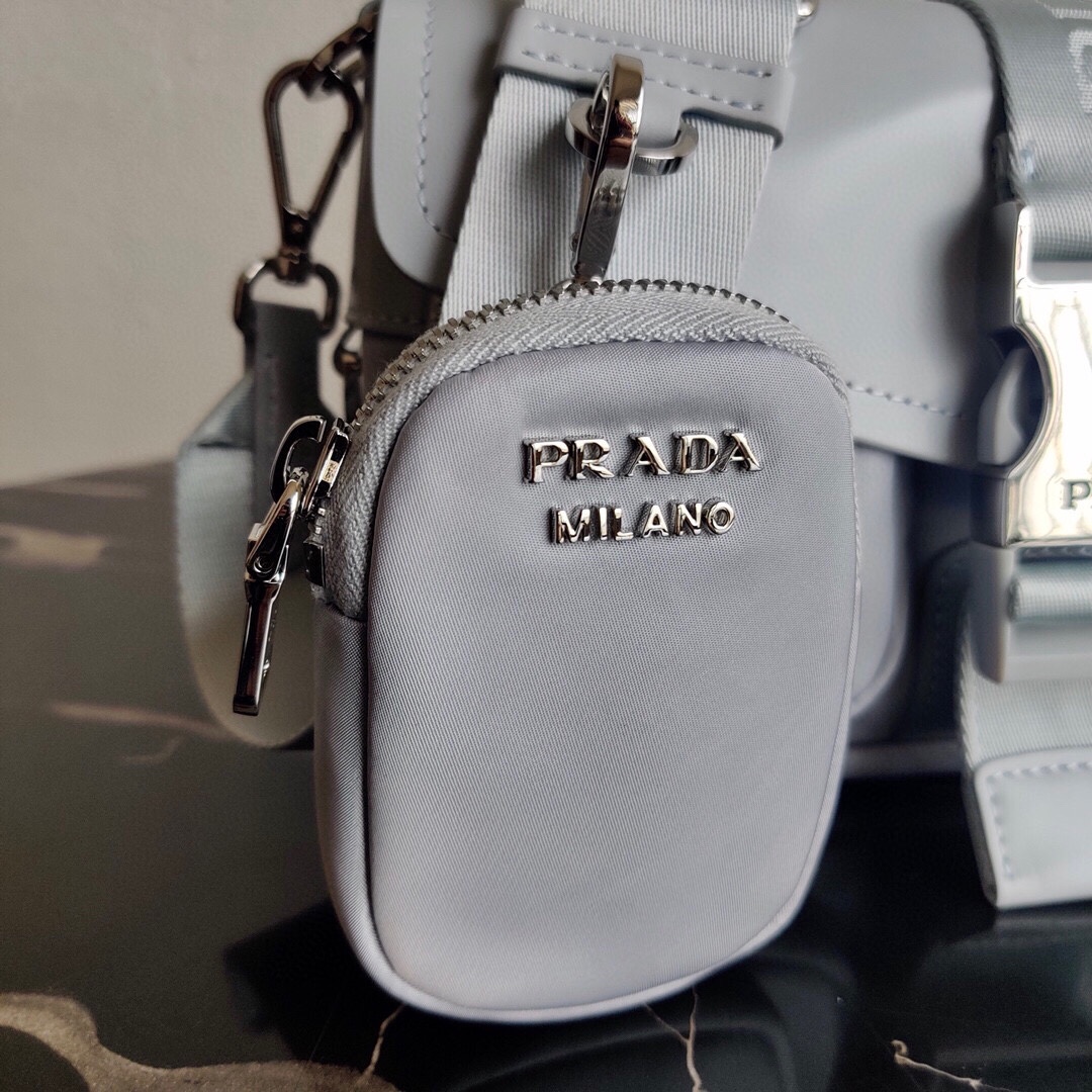 Prada Re Nylon And Leather Shoulder Bag Handbag Grey White 1BD295